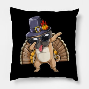 Thanksgiving T shirt for Boys Men Dabbing Pug Turkey Pillow