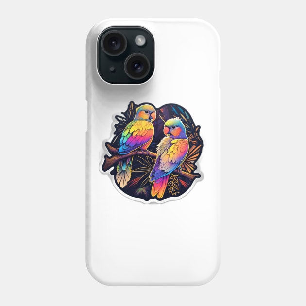Colourful Parrots Sitting on Branch Phone Case by Remix Rick