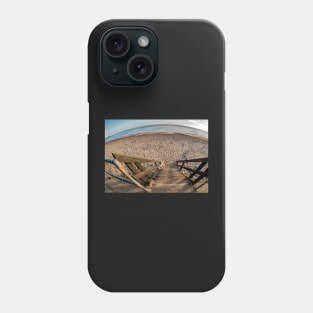 Fisheye view flooking dwon from the top of some wooden steps to Cromer beach Phone Case