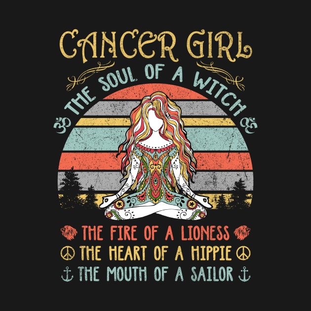 Cancer Girl The Soul Of A Witch Vintage Yoga Cancer Girl Birthday Gift by Presnall