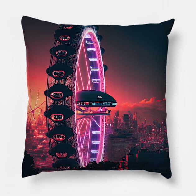 London Eye London Cyberpunk Pillow by Art8085