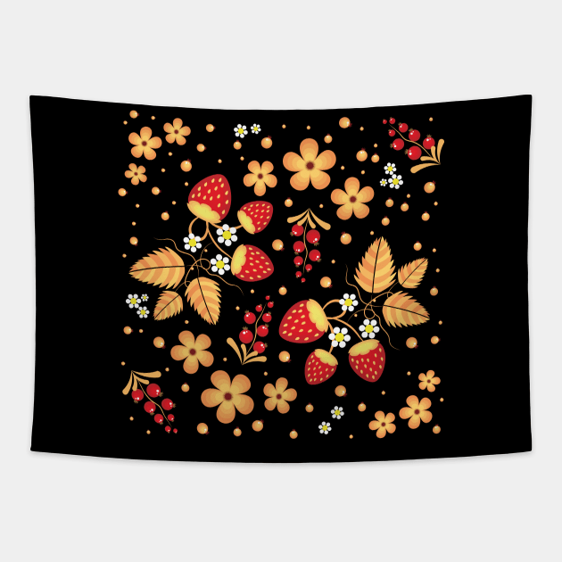 Russian folk art Khokhloma, floral pattern Tapestry by artgallaktica