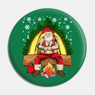 Camping Santa Camp Fire Camper Christmas Pin