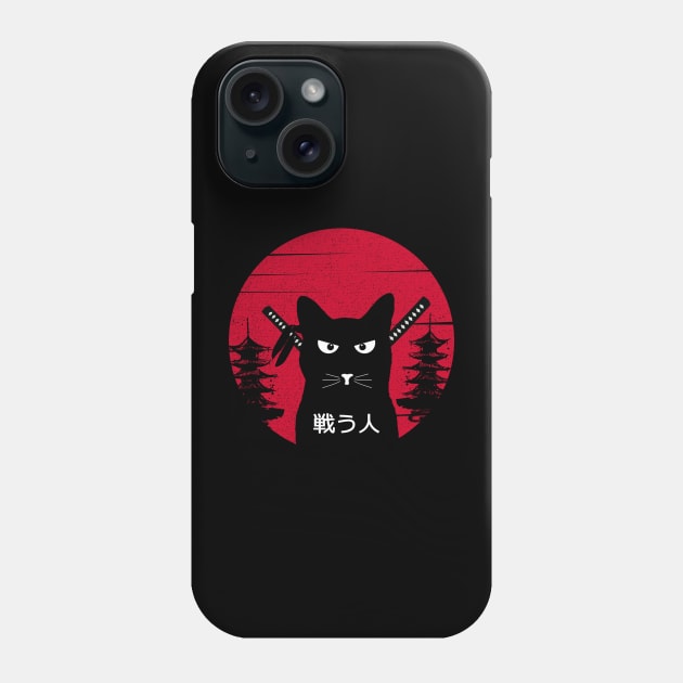 Vintage Japanese Samurai black Cat Ninja Art Phone Case by valuevidesign