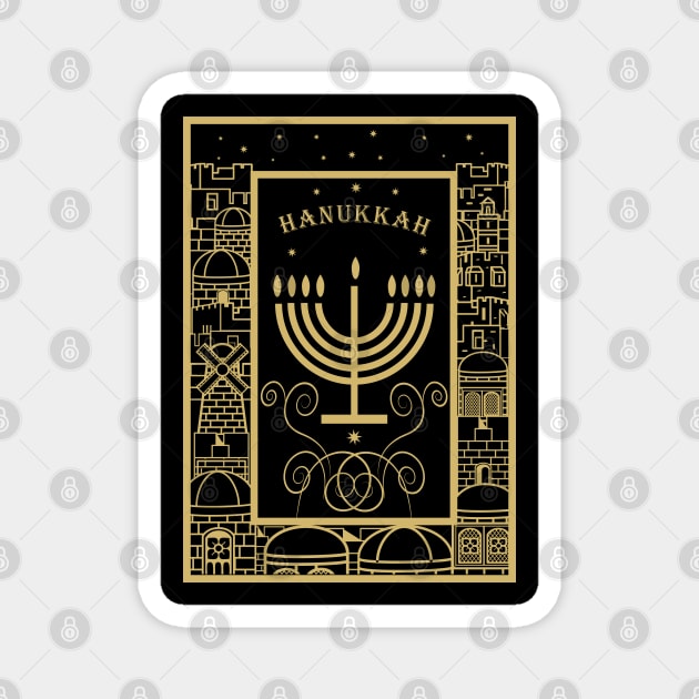 Happy Hanukkah Festival! Jewish Holiday Hanukkah Menorah traditional Chanukah Vintage gold pattern Magnet by sofiartmedia