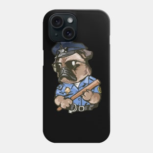 Pug Cartoon funny pugs dog police officer illustration Phone Case