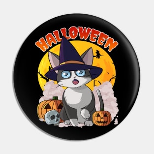 Cat Witch Halloween Pumpkin Pin