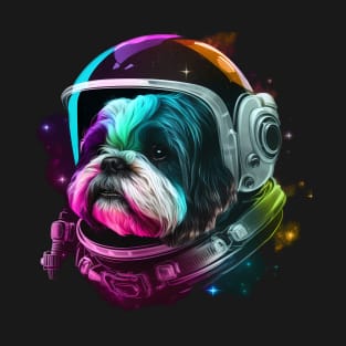 Shih Tzu Astronaut Dog in Outer Space Funny Cosmic Planets T-Shirt