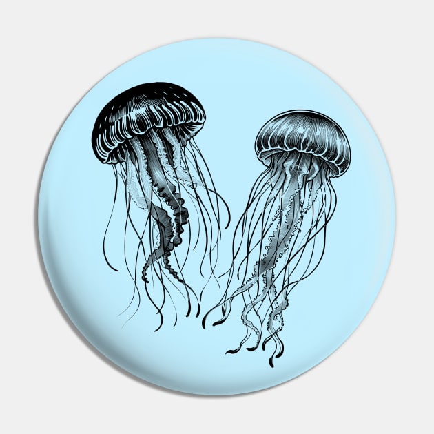 Black-White Jellyfish Pin by Yilsi