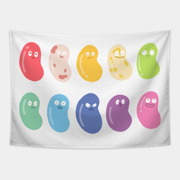 Rainbow jelly beans with funny faces Tapestry by ballooonfish