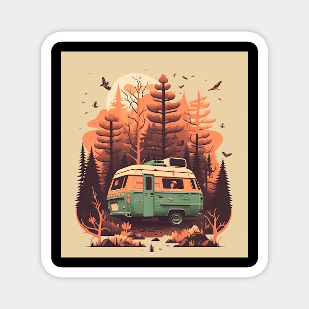 Camping Van, Autumm Adventure in the Forest Magnet by logiamerch