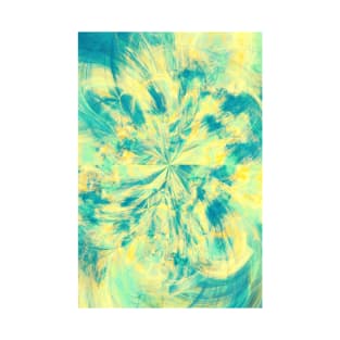 Teal and Yellow Tie Dye Splash Abstract Artwork T-Shirt