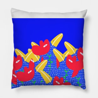 Blue funny duck with red flower, version 3 Pillow