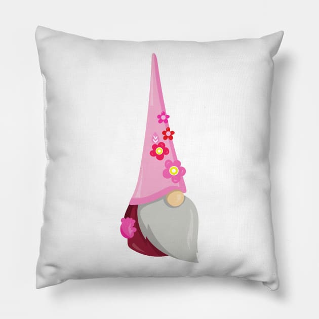 Spring Gnome, Garden Gnome, Cute Gnome, Flowers Pillow by Jelena Dunčević