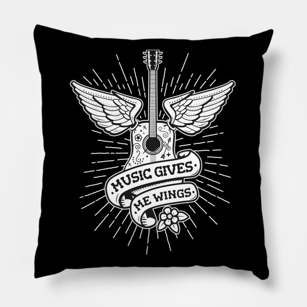 Music Gives Me Wings - Old School Tattoo Guitar Pillow by propellerhead