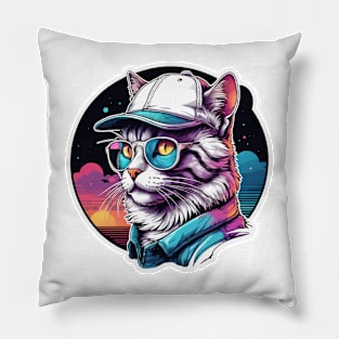 retrowave cat Pillow