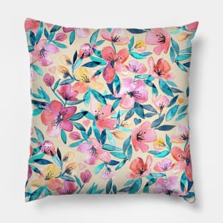 Peach Spring Floral in Watercolors Pillow