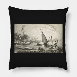 Engraving River Nile Scene Egypt 1881 Pillow