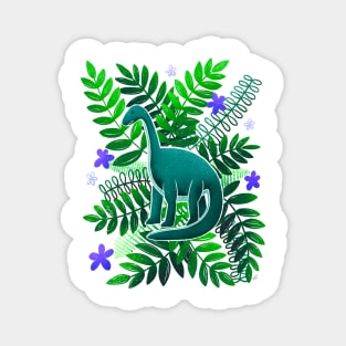 Dinosaur & Leaves - Green and Indigo Magnet