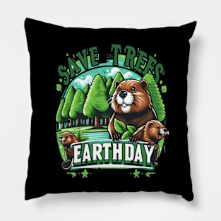 Beavers Save Trees on Earth Day Pillow