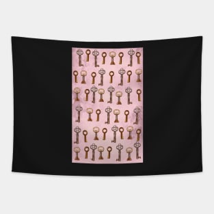 keys on pink floral wallpaper Tapestry