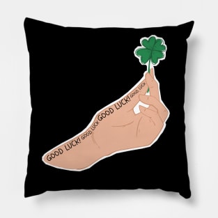 Hand Holding A Four Leaf Clover For Good Luck Pillow