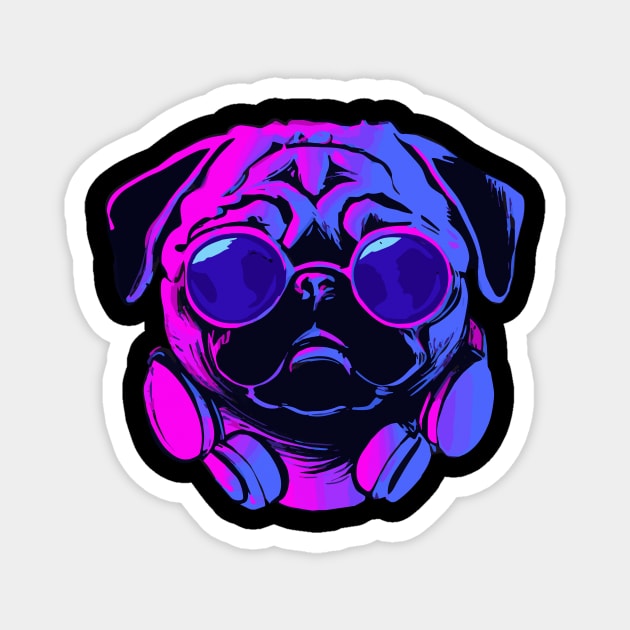 Synthwave Pug Dog Lover Puppy Magnet by BetterManufaktur