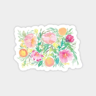 Watercolor Pink Florals with Peaches Magnet