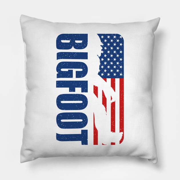 Bigfoot american flag Pillow by Tesszero