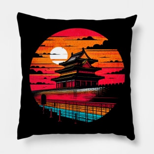 Chinese Wall Vibrant Retro Circle Design Pillow