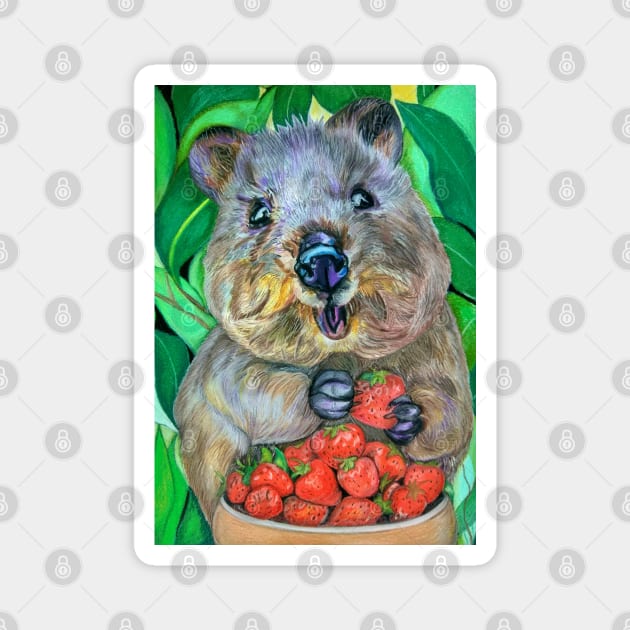 Quokka with Strawberries Magnet by mariasibireva