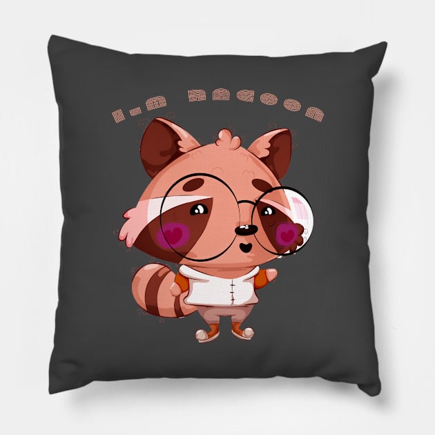 Cute Racoon Animals Cartoon Pillow by JeffDesign