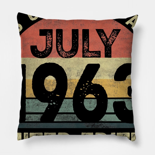 57th Birthday Tee Vintage July 1963 Outfit Gift 57 Years Old T-Shirt Pillow by Hot food