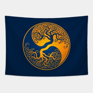 Yellow and Blue Tree of Life Yin Yang Tapestry