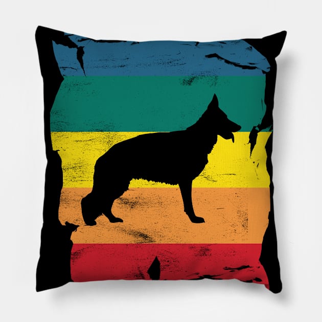 German Shepherd Dog Distressed Vintage Retro Silhouette Pillow by DoggyStyles