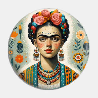 Latina woman frida kahlo looklike folk portrait Pin