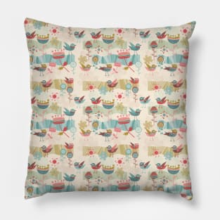 Bird and Flower Pattern Pillow