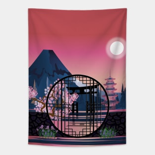 Moon gate in the garden Tapestry