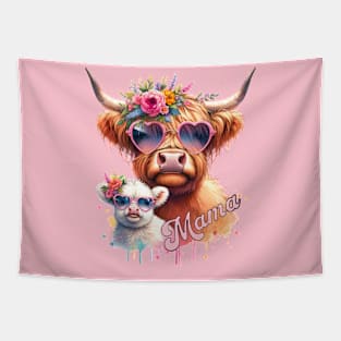 Mama Highland Cow Baby Calf Floral Mothers Day Mom Adorable Tapestry