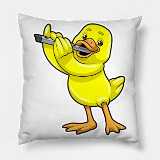 Duck at Music with Flute Pillow