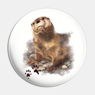 Cute Watercolor Otter Animal Art Pin