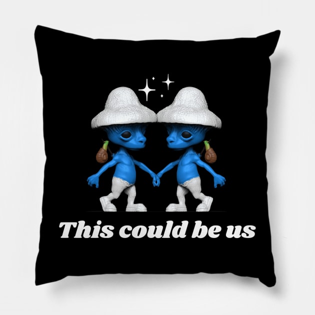 smurf cat we live we love we lie couple this could be us meme Pillow by GoldenHoopMarket