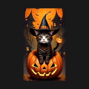 Cute Cat With Halloween Theme T-Shirt