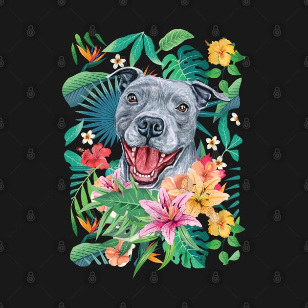 Tropical Blue Pit Bull Pitbull by LulululuPainting