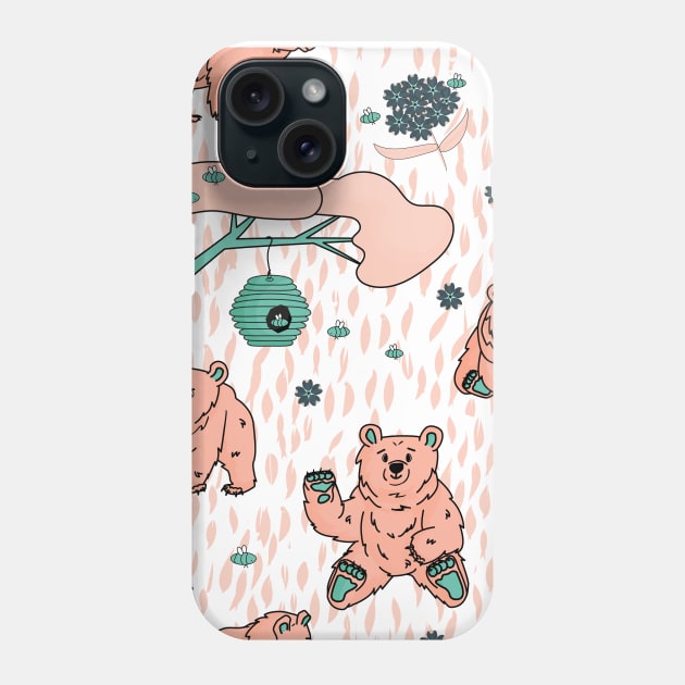 Pink bear that walks and sits, honey, forget me nots, beehive, smell of honey, tree, branch, bees Phone Case by essskina