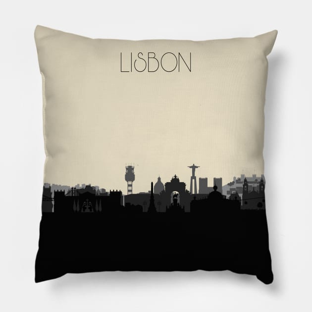 Lisbon Skyline Pillow by inspirowl