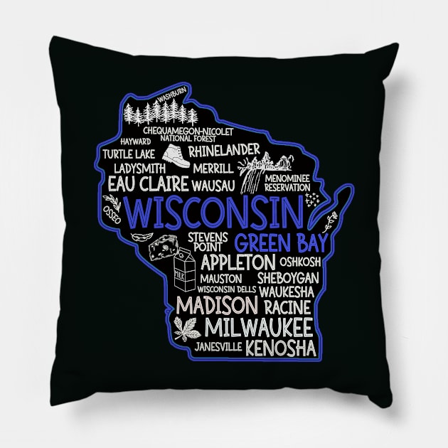 Green Bay Wisconsin cute Osseo, Kenosha, Racine, Appleton, Waukesha, Eau Claire Pillow by BoogieCreates