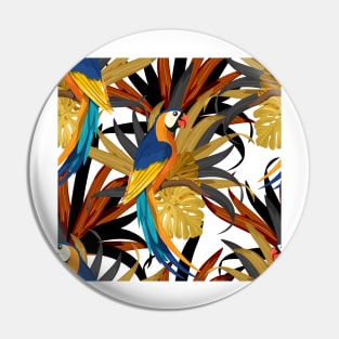 Tropical Leaves and Macaw Pin