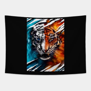 Fire And Ice Abstract Tiger Tapestry