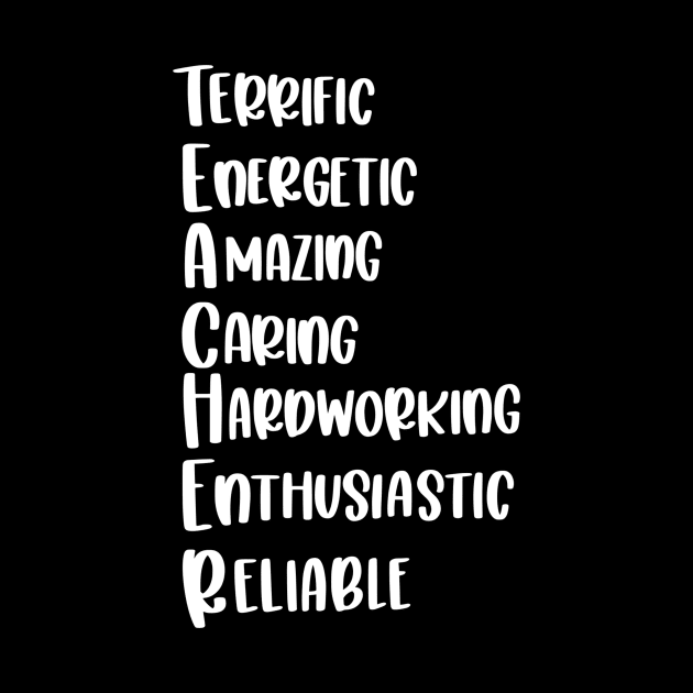 Teacher adjectives - inspirational teacher quote (white) by PickHerStickers